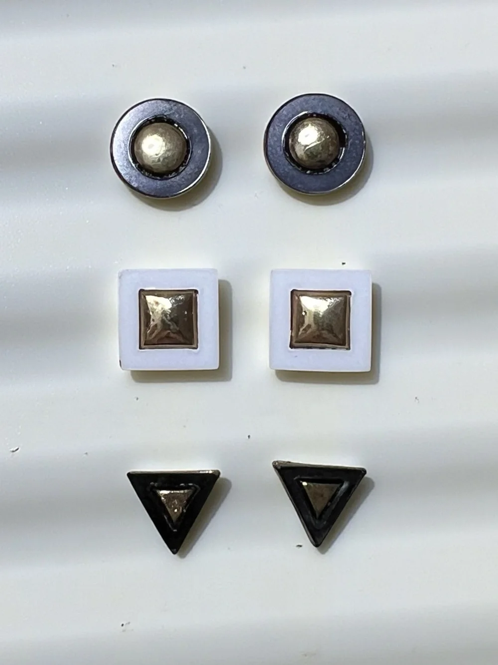 Stud Earring Set - Black & White with Gold Accents